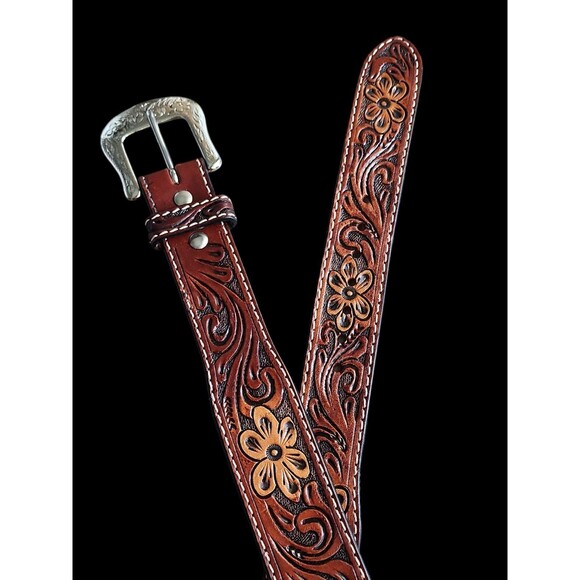 Ranger Belt Co WB3971 Tapered Western Belt Hand Tooled Floral Leather Size 40 - Picture 4 of 6